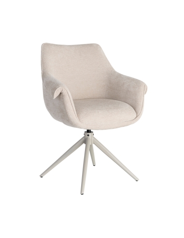 Isolated view : swivel chair cream metal base, light beige shell with arms
