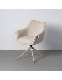 Isolated view : swivel chair cream metal base, light beige shell with arms 2