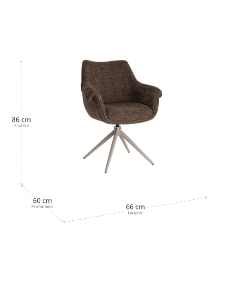 Dimensions : Swivel chair deep brown with taupe metal star base