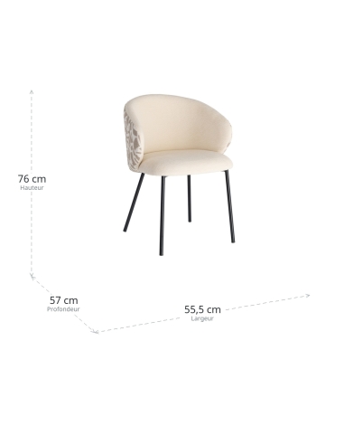 Dimensions : Chaise imprimée beige écru tissu-métal, piètement noir