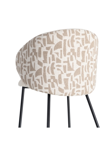 Détail : Chaise imprimée beige écru tissu-métal, piètement noir