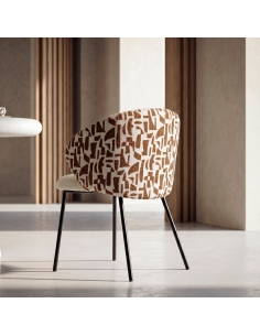 Vue détourée : Chaise coque imprimée brique écru et pieds métal noir 2