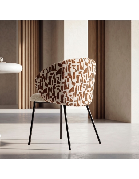 Room view : contract chair with brick ecru print shell and black metal legs