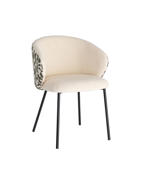 Isolated view : chair with olive green graphic fabric and black metal base