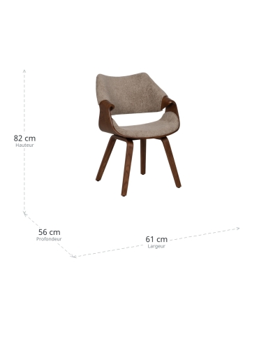 Dimensioni : Sedia in tessuto beige con struttura in legno marrone e braccioli
