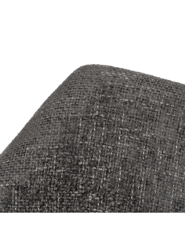 Detail : Stuhl grau Stoff und natur Holz mit geschwungenen Armlehnen