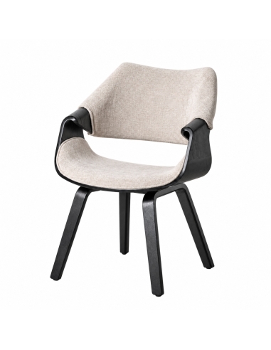 Vue détourée : Chaise en tissu beige grège et bois noir avec accoudoirs