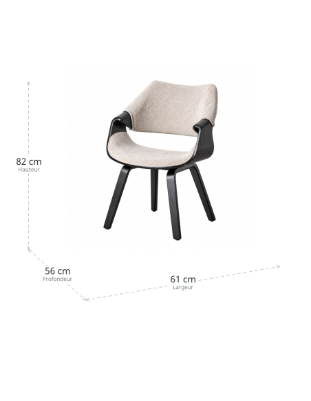 Dimensiones : Silla tapizada beige greige y madera negra con reposabrazos