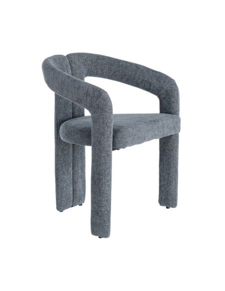 Isolated view : blue mottled fabric armchair, metal frame contract use