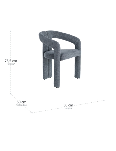Dimensions : Fauteuil en tissu bleu chiné, structure métal contract