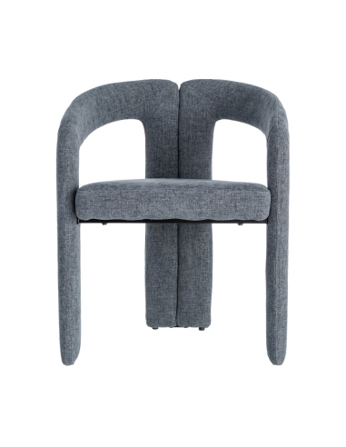 Detail : blue mottled fabric armchair, metal frame contract use