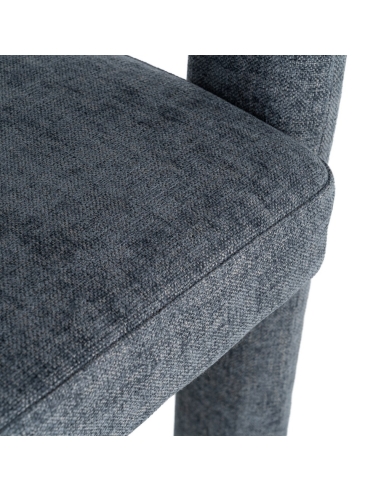 Détail : Fauteuil en tissu bleu chiné, structure métal contract