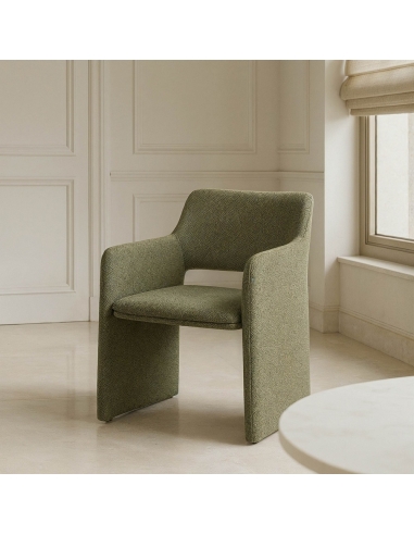 Vista ambientata : Sedia TANG verde in tessuto chevron con struttura metallica