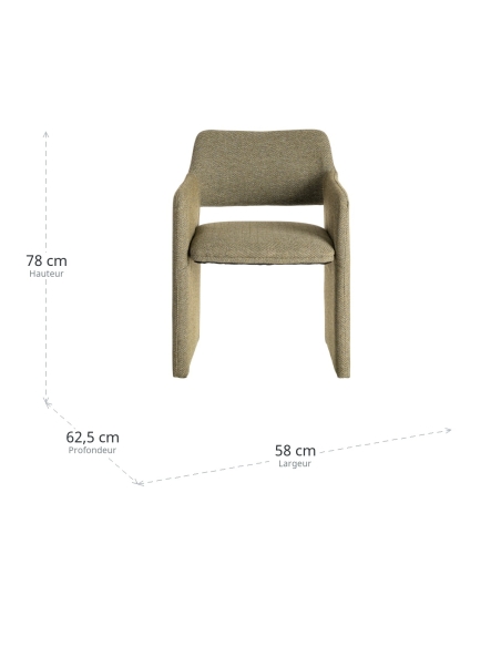Dimensiones : Silla TANG verde en tejido chevron con estructura metálica