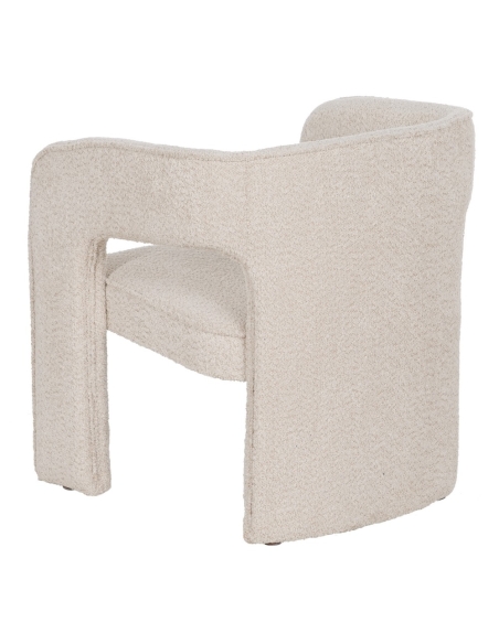 Detalle : Sillón bajo beige en tejido bouclé para salón