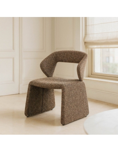 Vista ambientada : Silla de salón beige jaspeado en tela y metal