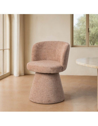 Room view : peach pink lounge chair, round swivel seat with auto-return
