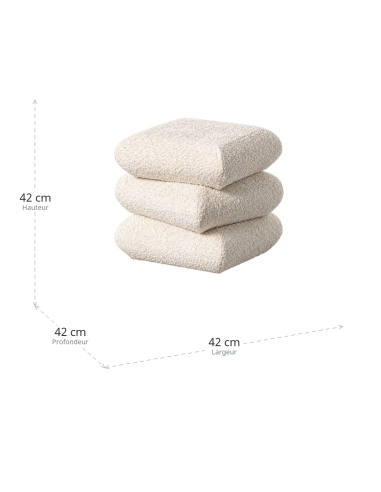 Dimensões : Pufe cubo creme em tecido bouclé com estrutura DM