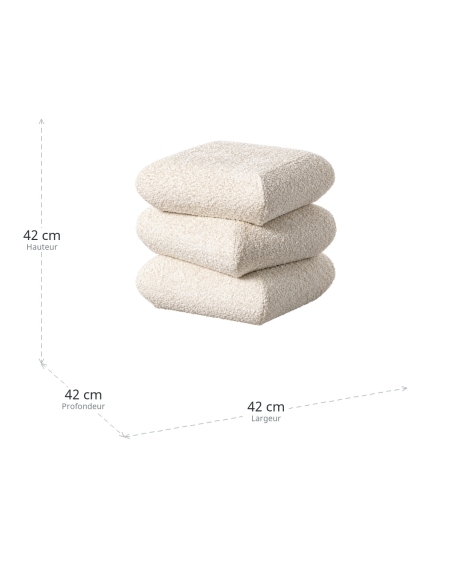 Dimensions : Pouf crème en tissu bouclé, structure DM, forme cubique
