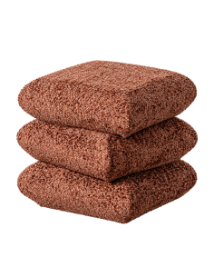 Isolated view : cube ottoman in terracotta boucle fabric