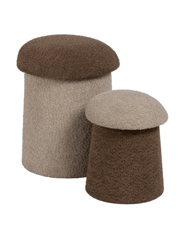 Freigestellte Ansicht : 2er-Set zylindrische Poufs beige und braun aus Stoff