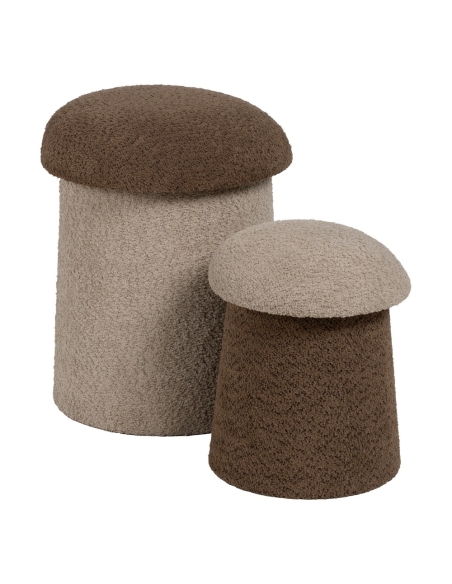 Vista aislada : Set 2 pufs cilíndricos beige y marrón en tejido