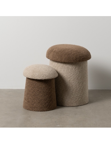Vista in studio : Set 2 pouf cilindrici beige e marrone in tessuto
