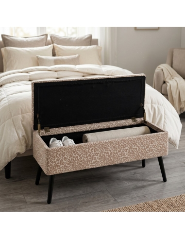 Room view : Malle cream-beige animal-pattern upholstered storage bench