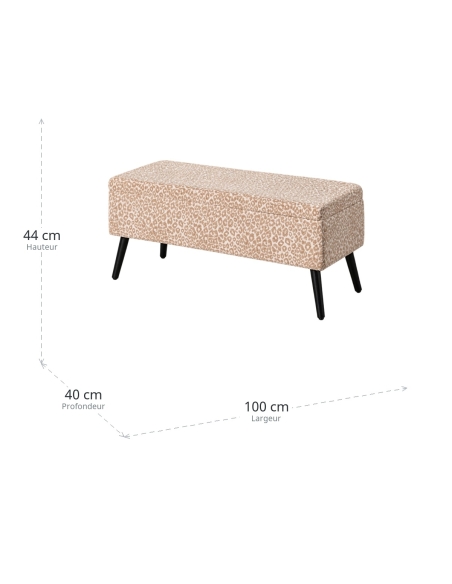 Dimensions : Banc coffre Malle crème-beige motif animal avec rangement