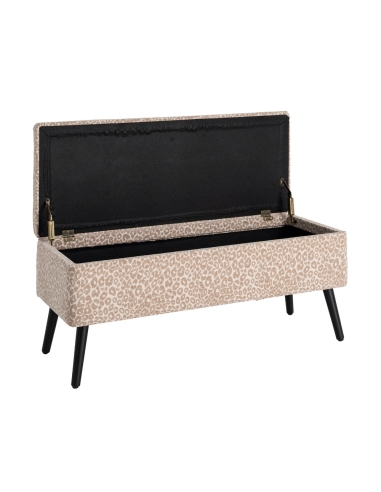 Detail : Malle cream-beige animal-pattern upholstered storage bench