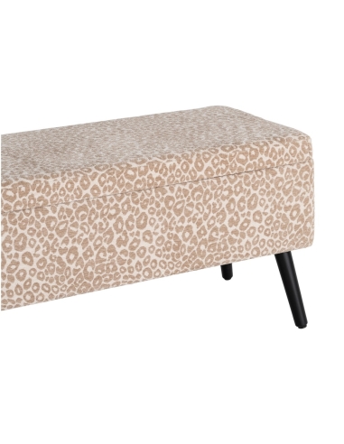 Detail : Malle cream-beige animal-pattern upholstered storage bench