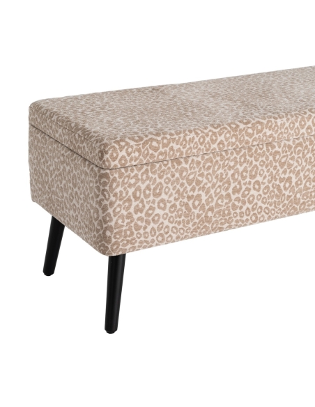 Détail : Banc coffre Malle crème-beige motif animal avec rangement