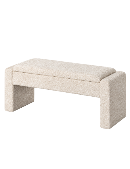 Vue détourée : Banc coffre crème en tissu bouclé avec rangement