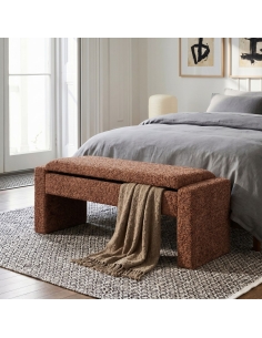 Vrijstaand beeld : opbergbank in bouclé stof terracotta met klapzitting 2