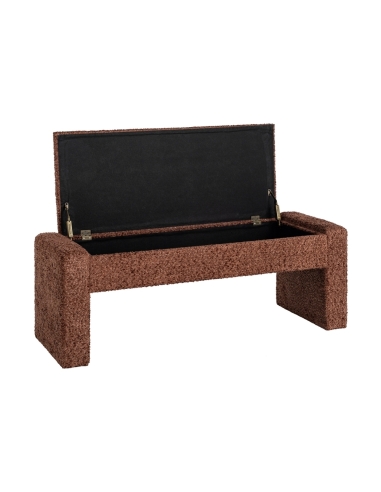 Detail : storage bench in boucle fabric tile colour with lift-up seat