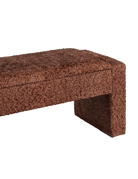 Détail : Banc coffre en tissu bouclé coloris tuile avec rangement