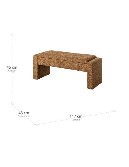 Dimensions : Banc coffre ocre en tissu bouclé avec rangement
