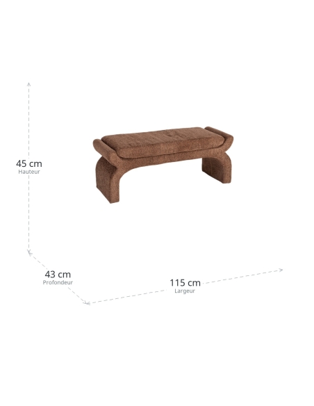 Dimensões : Banco castanho estofado com base arqueada acolchoada