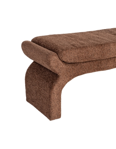 Detail : upholstered brown bench with arched padded base
