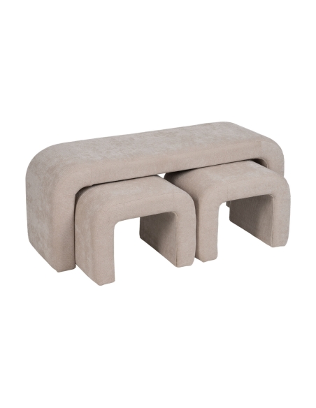 Isolated view : Set of 3 nesting benches in beige fabric arch shape