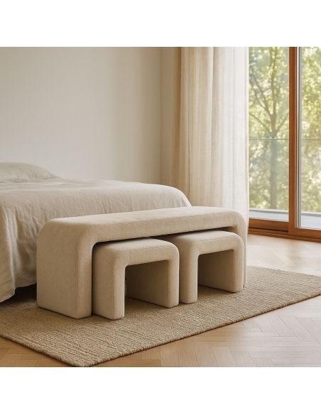 Sfeerbeeld : Set van 3 in schuifbare beige stoffen boogbanken