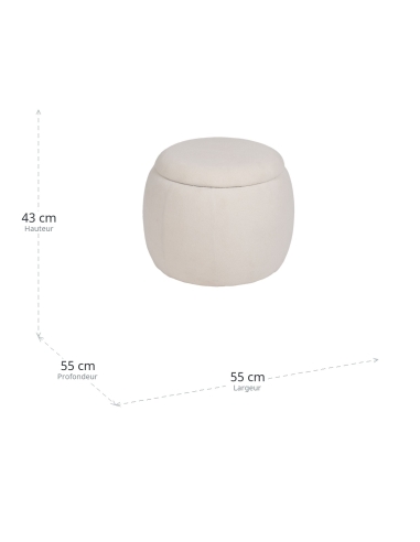 Dimensões : Pufe baú redondo Malle creme em tecido e MDF