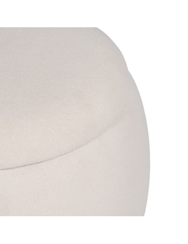 Détail : Pouf coffre rond Malle crème en tissu et DM