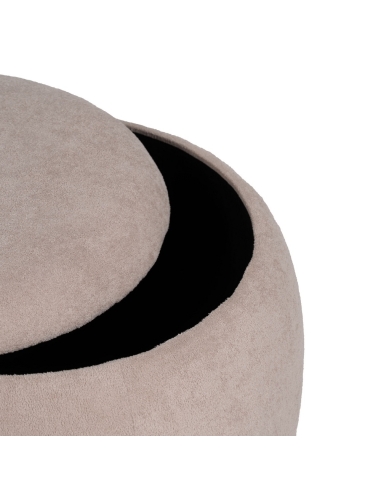 Détail : Pouf coffre rond MALLE beige tissu