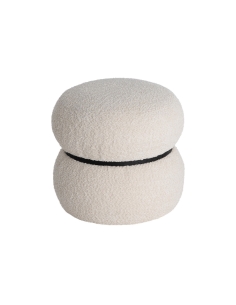 Freigestellte Ansicht : Runder Creme-Bouclé-Pouf mit schwarzem Band, Doppelvolumen
