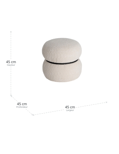 Maße : Runder Creme-Bouclé-Pouf mit schwarzem Band, Doppelvolumen