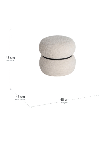 Dimensions : Cream bouclé round ottoman with black band double volume