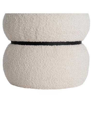 Pormenor : Pufe redondo creme bouclé com faixa preta duplo volume