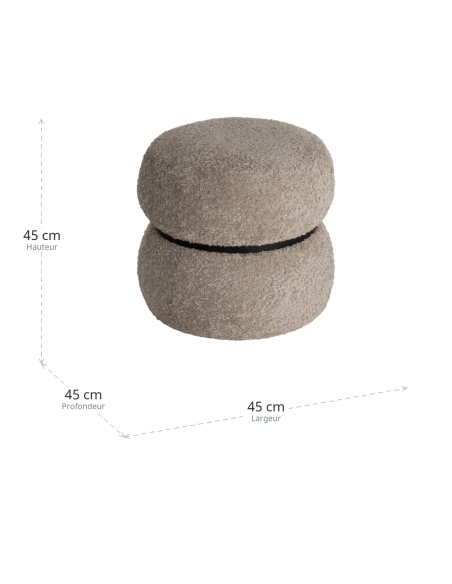 Dimensions : Round ottoman taupe old in boucle fabric with black band