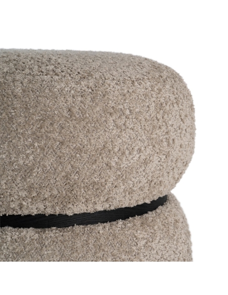 Détail : Pouf rond taupe old en tissu bouclé bicolore
